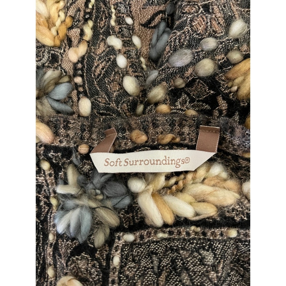 Soft Surroundings Embroidered Floral Shawl Wrap Black Tan Boho
26x69 inches - Picture 5 of 5
